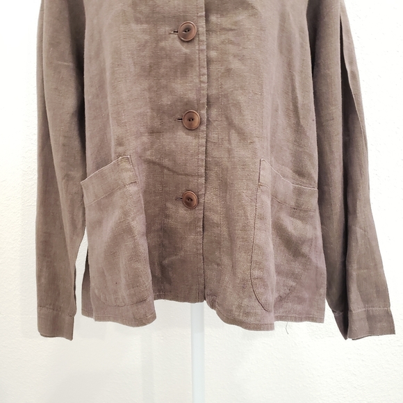 FLAX Brown Button Down Lightweight Linen Jacket Size Medium - Picture 3 of 8
